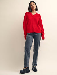 Red V-Neck Knitted Jumper