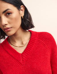 Red V-Neck Knitted Jumper