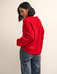 Red V-Neck Knitted Jumper
