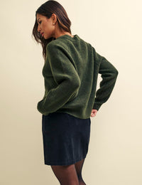 Khaki Green V-Neck Knitted Jumper
