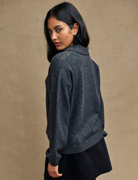 Grey Open Collar Knitted Jumper