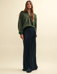 Khaki Green Open Collar Knitted Jumper