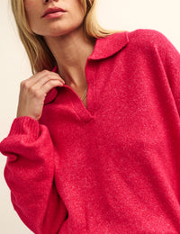 Pink Open Collar Knitted Jumper