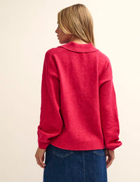 Pink Open Collar Knitted Jumper