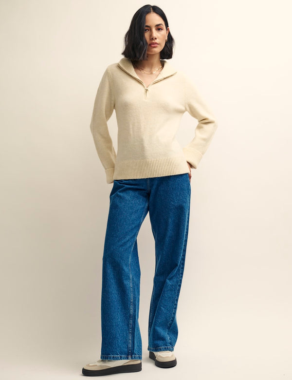 Cream Fluffy Half Zip Jumper
