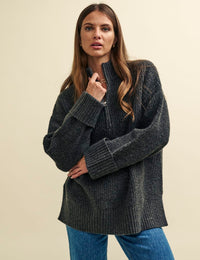 Grey Half Zip Oversized Knitted Jumper