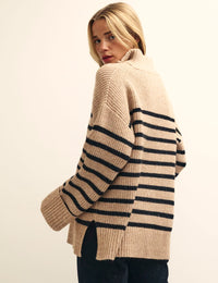 Fearne Cotton Camel Stripe Oversized Half Zip Knitted Jumper