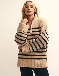 Fearne Cotton Camel Stripe Oversized Half Zip Knitted Jumper