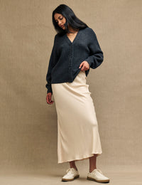 Grey Rib Knit V-Neck Button-Up Cardigan