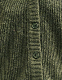 Khaki Green Rib Knit V-Neck Button-Up Cardigan
