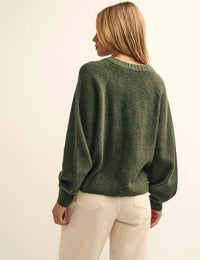 Khaki Green Rib Knit V-Neck Button-Up Cardigan
