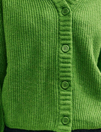 Green Rib Knit V-Neck Button-Up Cardigan