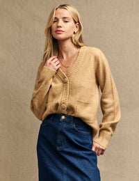 Camel Pocket Detail Knitted Cardigan