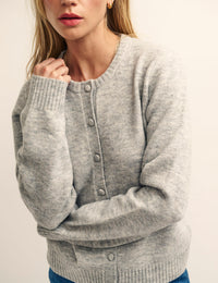 Grey Crew Neck Knitted Cardigan