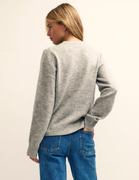 Grey Crew Neck Knitted Cardigan