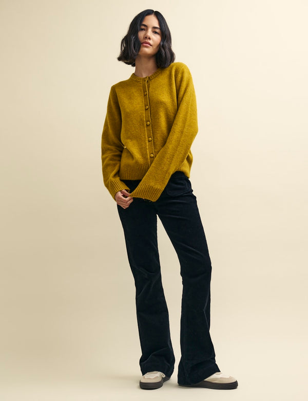 Mustard Yellow Crew Neck Knitted Cardigan