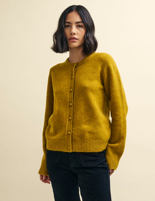 Mustard Yellow Crew Neck Knitted Cardigan