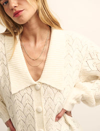 Cream Pointelle Collared Cardigan