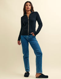 Black Fluffy Zip Through Cardigan