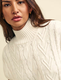 Cream Cable Knit Funnel Neck Oversized Sleeveless Jumper