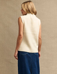 Cream Funnel Neck Rib Oversized Knitted Tabard