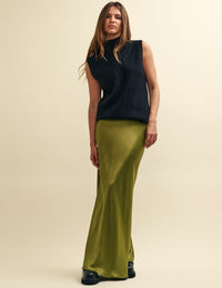 Black Funnel Neck Rib Oversized Knitted Vest