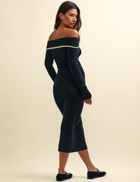 Black Bardot Knitted Midi Dress
