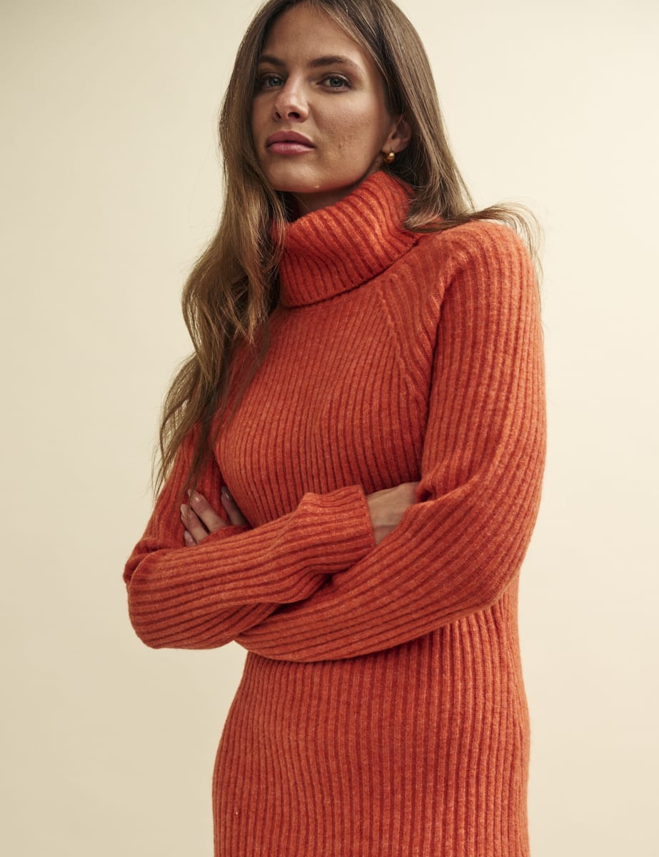Burnt Orange Polo Neck Jumper Women's Womens Sweaters Burnt