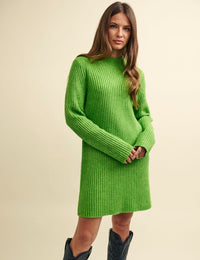 Fearne Cotton Lime Green Funnel Neck Rib Knitted Mini Dress