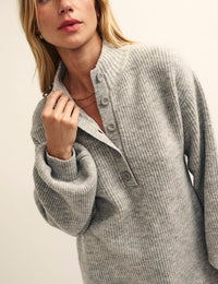 Grey Button-Up Funnel Neck Knitted Mini Dress