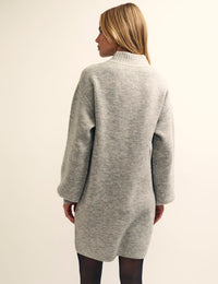 Grey Button-Up Funnel Neck Knitted Mini Dress