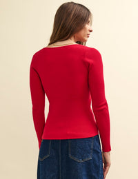 Red Sweetheart Twist Front Knitted Top