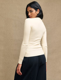 Fearne Cotton Cream Scoop Neck Collared Knitted Top