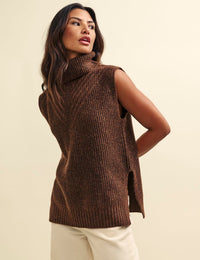 Brown Roll Neck Oversized Knitted Tabard