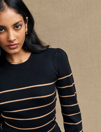 Black Stripe Crew Neck Knitted Top