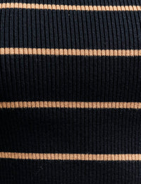 Black Stripe Crew Neck Knitted Top