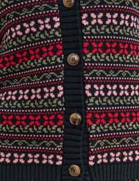 Pink and Red Jacquard Knitted Cardigan