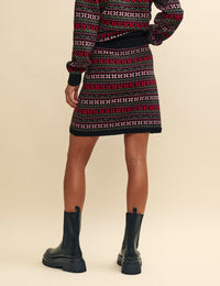 Pink and Red Jacquard Knitted Mini Skirt