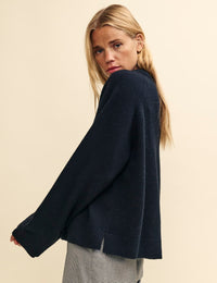 Black Crew Neck Oversized Merino Wool Jumper