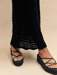 Black Mock-Crochet Midi Skirt