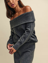 Grey Knitted Bardot Jumper