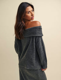 Grey Knitted Bardot Jumper