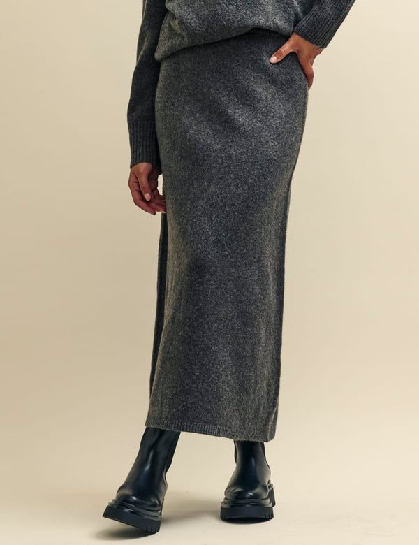 Grey Knitted Maxi Skirt