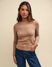 Camel Crew Neck Fine Knit Jumper