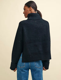 Black Roll Neck Chunky Knitted Jumper