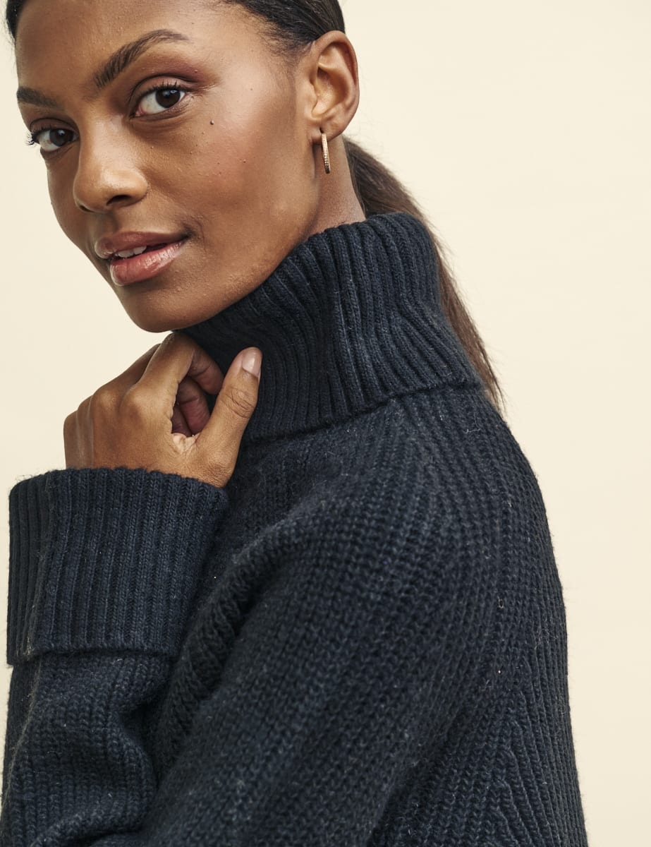 Black Roll Neck Chunky Knitted Jumper - Main Image