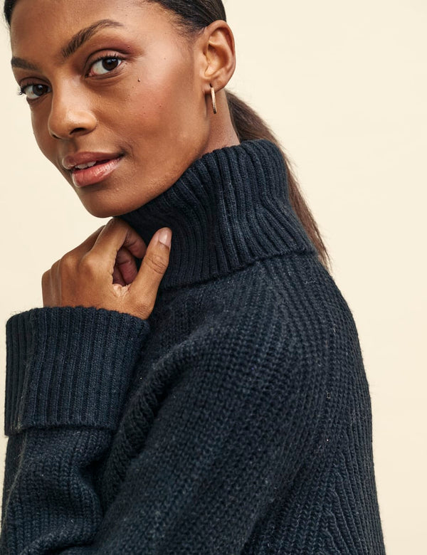 Black Roll Neck Chunky Knitted Jumper