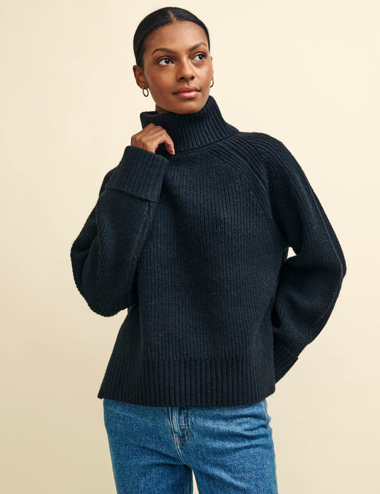 Black Roll Neck Chunky Knitted Jumper - Main Image