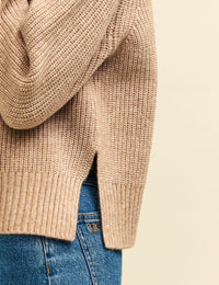 Camel Roll Neck Chunky Knitted Jumper