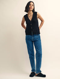 Black Mock-Crochet Waistcoat